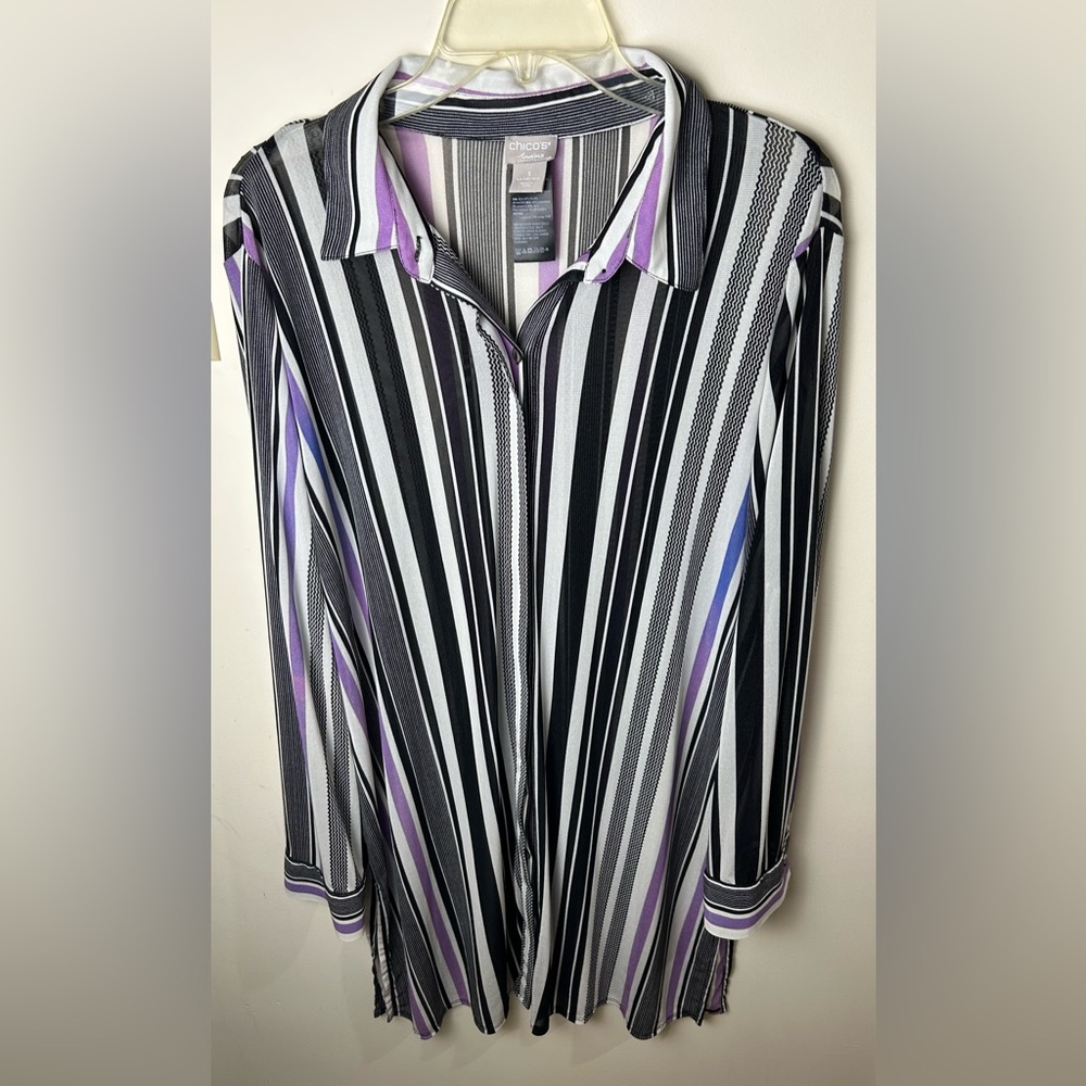 CHICO'S Travelers Top Mesh Feel Slinky‎ Jacket Women’s Sz 3 US XL 16/18 Striped
